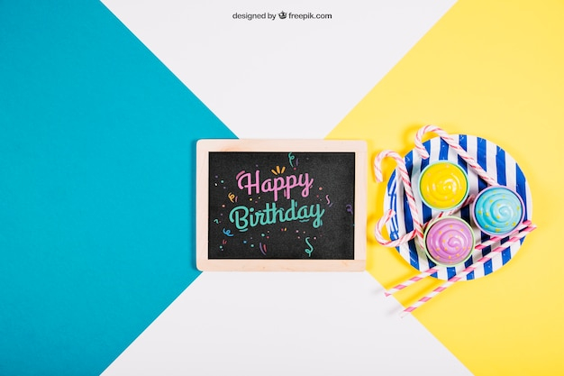 Download Birthday Mockup With Slate And Plate Psd Free Psd Resources