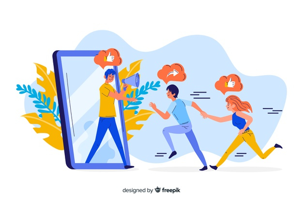 People running to a phone screen concept illustration Free Vector - Nohat -  Free for designer