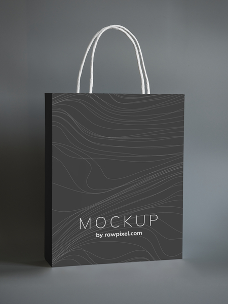 Download Black Shopping Bag Mockup Design on Gray Surface - Nohat ...