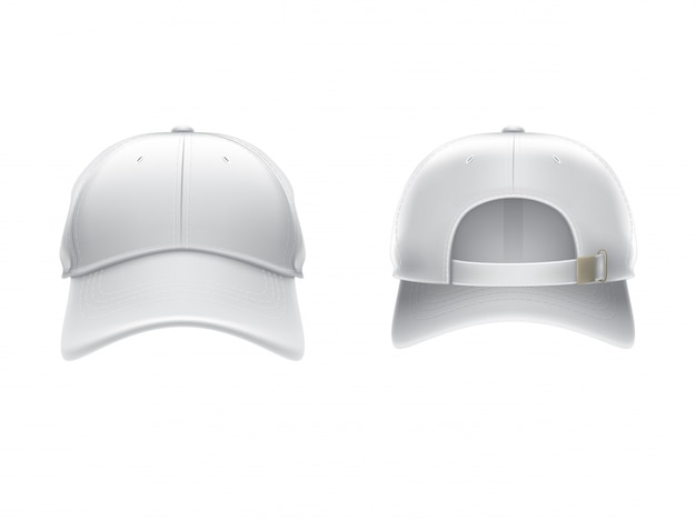 Download Vector Realistic Illustration Of A White Textile Baseball Cap Front And Back Nohat Free For Designer PSD Mockup Templates