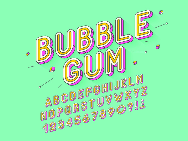 Vector Retro Bubble Gum Bold Font Design Alphabet Typeface