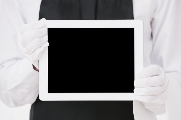 Download Elegant Waiter Holding Tablet Mock Up Free Photo Nohat Free For Designer