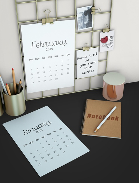 Download Top View Calendar Workspace Mockup Free Psd Psd Free Psd Resources