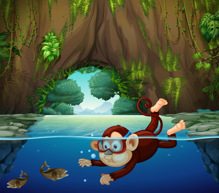 A Monkey Diving In The River Nohat