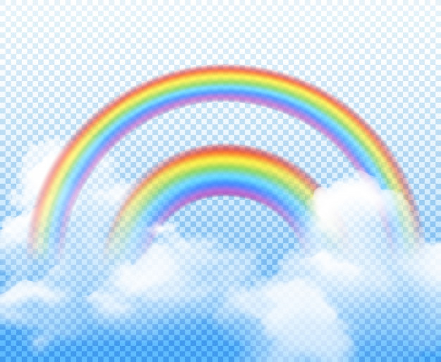 Download Double Rainbow From Different Semi Circles With White Clouds Realistic Composition On Transparent Free Vector Nohat Free For Designer